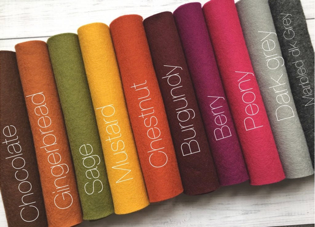 100% Wool Felt Autumn Delight Palette Pack wool Felt Palette pack 10 sheets of wool felt 1.2mm thick heirloom quality