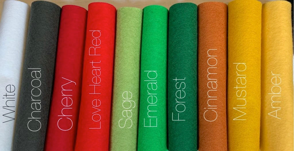 100% Wool Felt Traditional Christmas Wool Felt Palette pack 10 sheets of wool felt 1.2mm thick heirloom quality