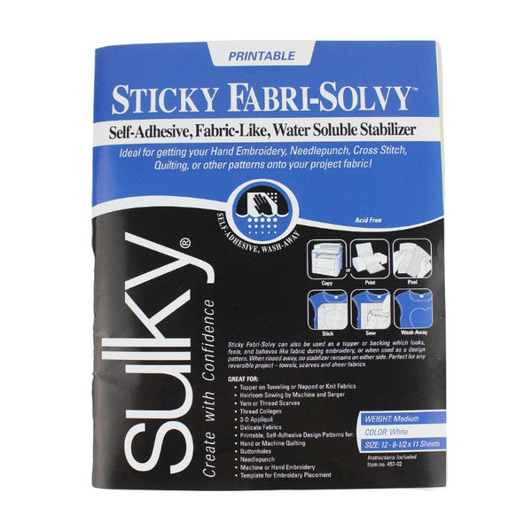 Sulky Sticky Fabri-Solvy - Pack of 12 - water soluble stabilizer