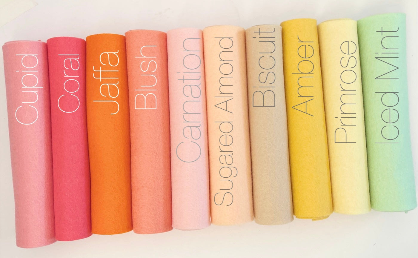 Summer Vibes 100% Wool Felt Palette pack 10 sheets of wool felt 1.2mm thick heirloom quality